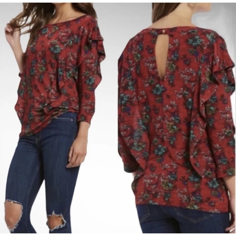 Free People Dock Street Ruffle-Trim Floral Blouse